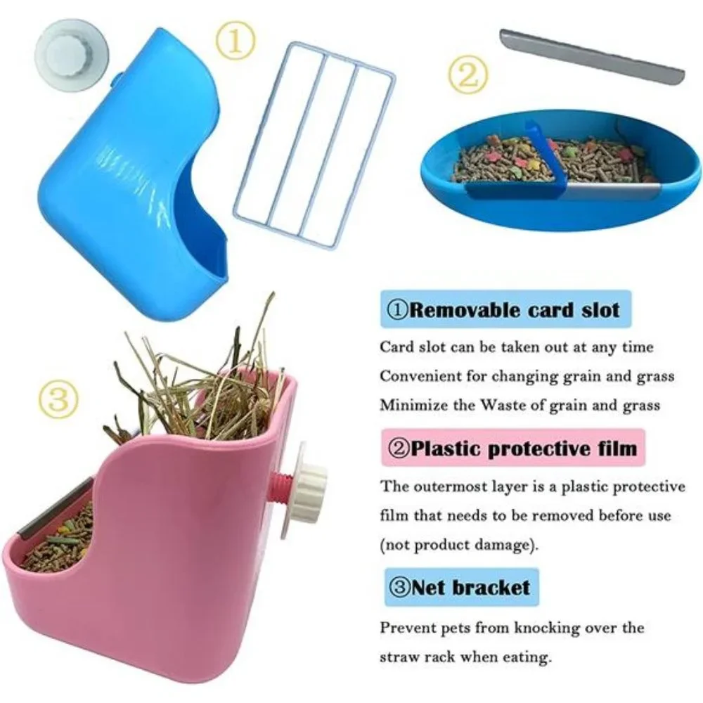 2 in 1 Hanging Automatic Rabbit Feeder Dispenser for Small Animals (Blue)